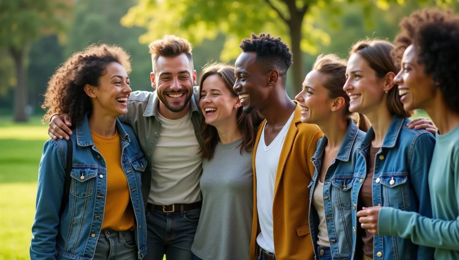 A group of students laughing together outdoors.